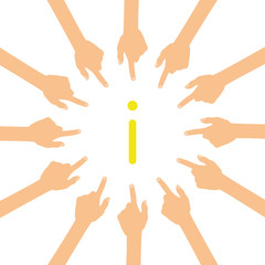 Viele Hände zeigen auf - Info