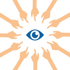Viele Hände zeigen auf - Auge