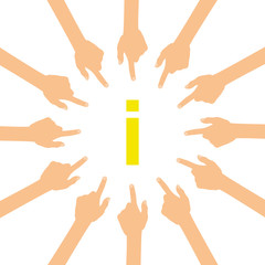 Viele Hände zeigen auf - Info i