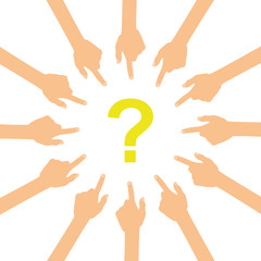 Viele Hände zeigen auf - Fragezeichen