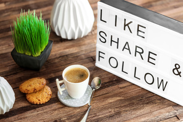 light box message : like share and follow