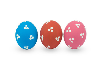 Three colorful handmade easter eggs isolated on a white