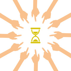 Viele Hände zeigen auf - Sanduhr