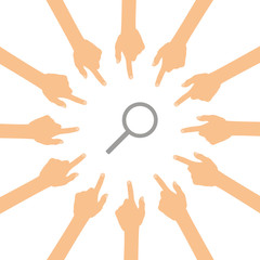 Viele Hände zeigen auf - Lupe