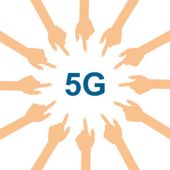 Viele Hände zeigen auf - 5G