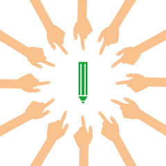 Viele Hände zeigen auf - Stift