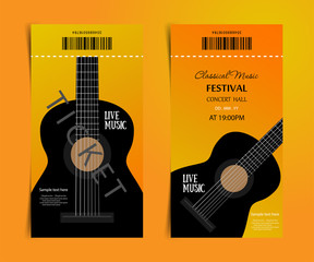 Classic Music, Festival, vector ticket design template with guitar