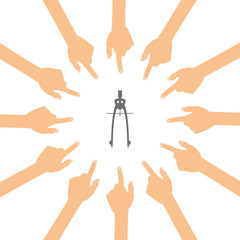 Viele Hände zeigen auf - Zirkel