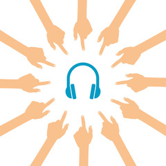 Viele Hände zeigen auf - Kopfhörer - Headset
