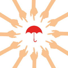Fototapeta premium Viele Hände zeigen auf - Regenschirm