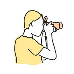 Photographer in variety poses. hand drawn. line drawing. vector illustration.