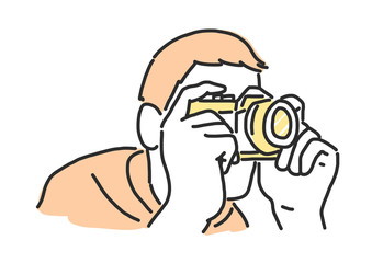 Photographer in variety poses. hand drawn. line drawing. vector illustration.