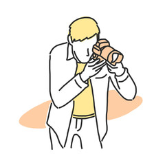 Photographer in variety poses. hand drawn. line drawing. vector illustration.