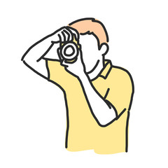 Photographer in variety poses. hand drawn. line drawing. vector illustration.