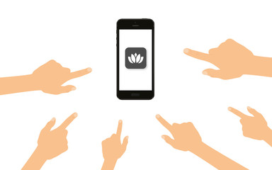 Finger zeigen auf Smartphone mit Lotusblüte