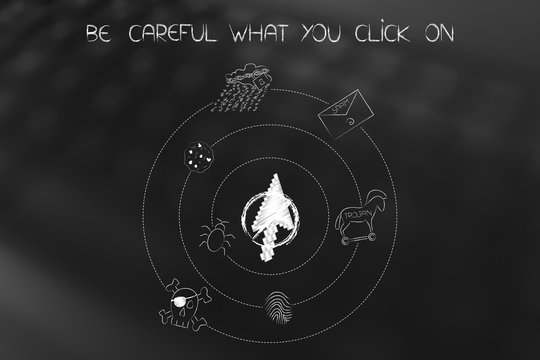 Stopped Mouse Pointer Surrounded By Spinning Cyber Threat Icons