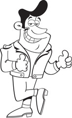 Black and white illustration of a man giving double thumbs up.