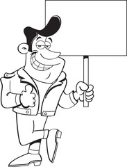 Cartoon Man Giving Thumbs Up and Holding Sign