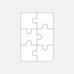 Six jigsaw puzzle parts, blank vector 2x3 pieces