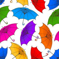 Cute seamless pattern made of colorful hand drawn umbrellas.