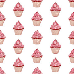 Cute seamless pattern made of colorful  hand drawn cupcakes.