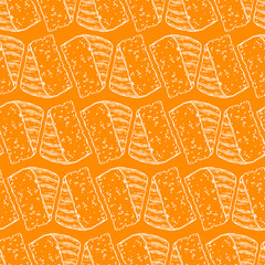 Pretty seamless pattern made of hand drawn sliced emmental cheese.