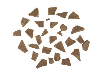 Broken chocolate bar isolated on white background