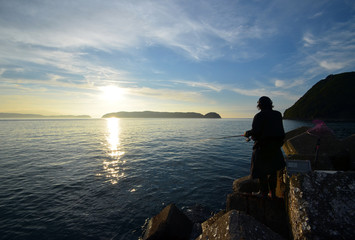 An angler and the Japanese Wakayama sea.