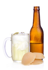 Palm juice of glass with ice and coconut sugar isolated on white background.