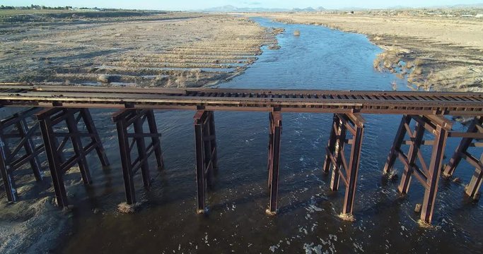 Wooden Train Tracks over Mojave river 