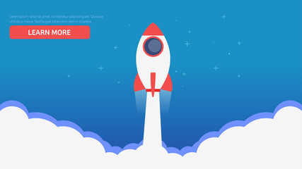 Site Page. A rocket flying out of the clouds.Learn more banner