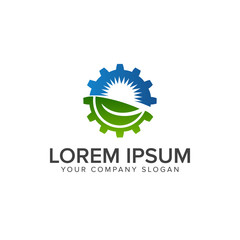 leaf sun gear logo. energy, industrial logo design concept template