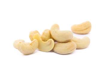 Roasted salted cashews isolated on a white background