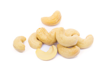Roasted salted cashews isolated on a white background