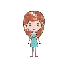 color crayon silhouette caricature skinny woman in dress with medium hairstyle