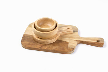 wood kitchen utensils isolated on white background