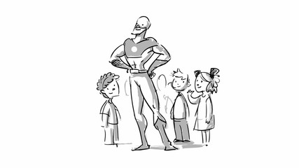 Superman and kids character sketch for cartoon, storyboard, projects Vector - 165820885