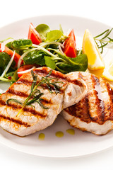 Grilled steaks and vegetables