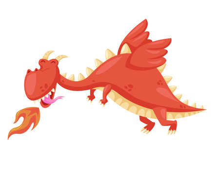 Cute Happy Flying Baby Dragon Illustration