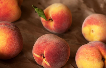 Fototapeta na wymiar Homegrown juicy peaches from the garden. Organic
