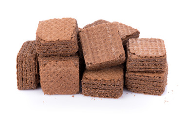 Wafers cubes with chocolate isolated on white background