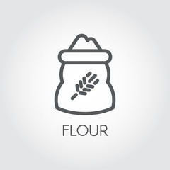 Line icon of bag with rye image full of flour. Ingredient for various recipes and product formulations. Vector symbol of harvest