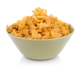Corn flakes in bowl isolated on white background