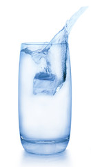 Glass of water with ice cubes isolated on white background