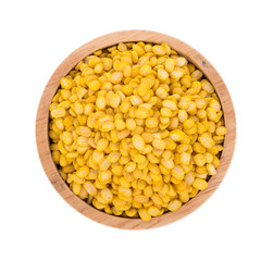 peeled split mung bean isolated on white background