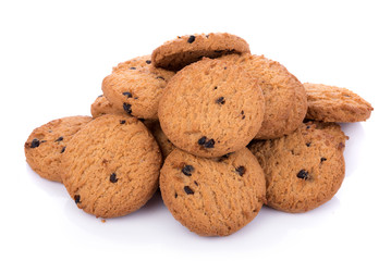 Chocolate chip cookie on white background