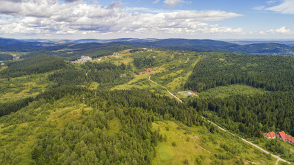 Obraz premium aerial view agriculture field summer day. Summer day landscape. 