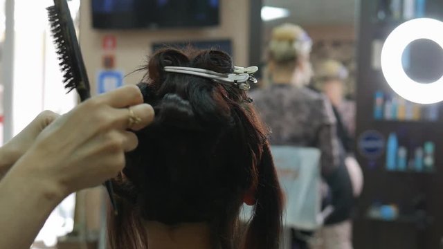 Laying of evening hairstyles