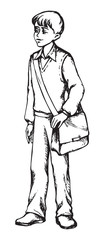Fototapeta na wymiar Boy with bag. Vector drawing