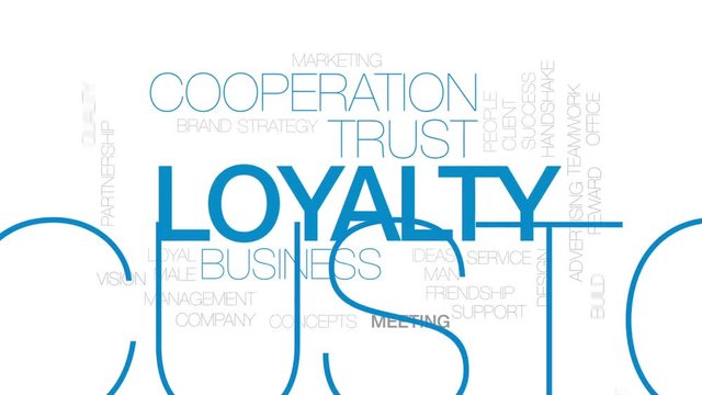 Loyalty animated word cloud, text design animation. Kinetic typography.